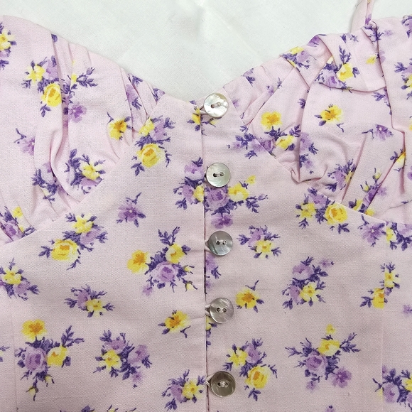 🌞ZARA Floral Print Buttom Up Ruched Back Linen Blend Crop Top - Picture 8 of 8